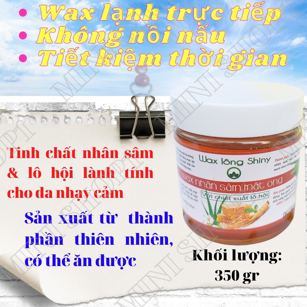 Wax lông SHINY mật ong nhân sâm lô hội, wax SHINY lạnh handmade 350g, wax lạnh tẩy lông nách chân tay T01