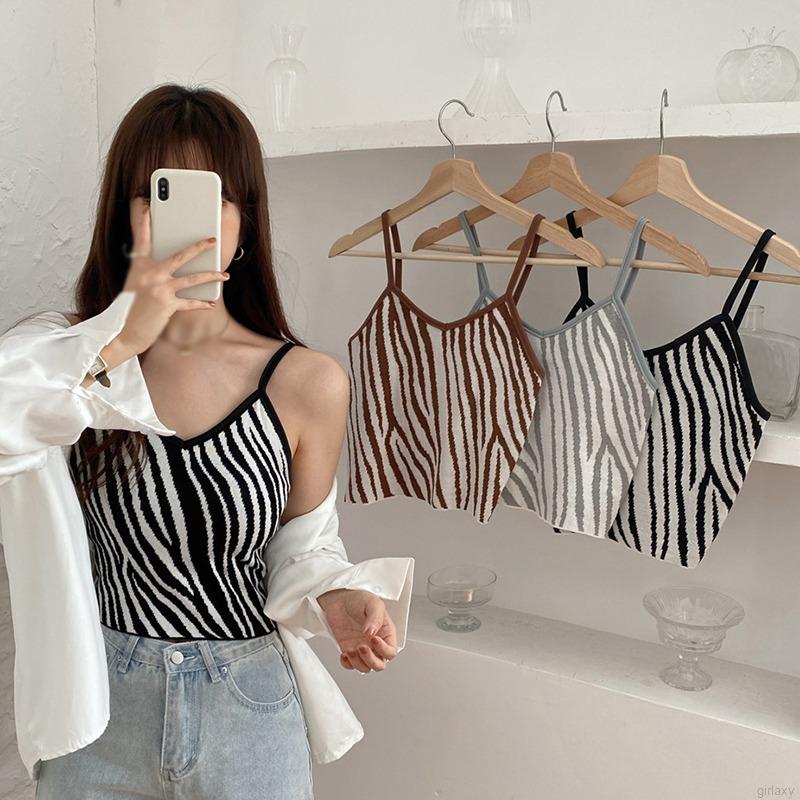 Áo Croptop Sát Nách Hoạ Tiết Ngựa Vằn Phong Cách Hàn Quốc