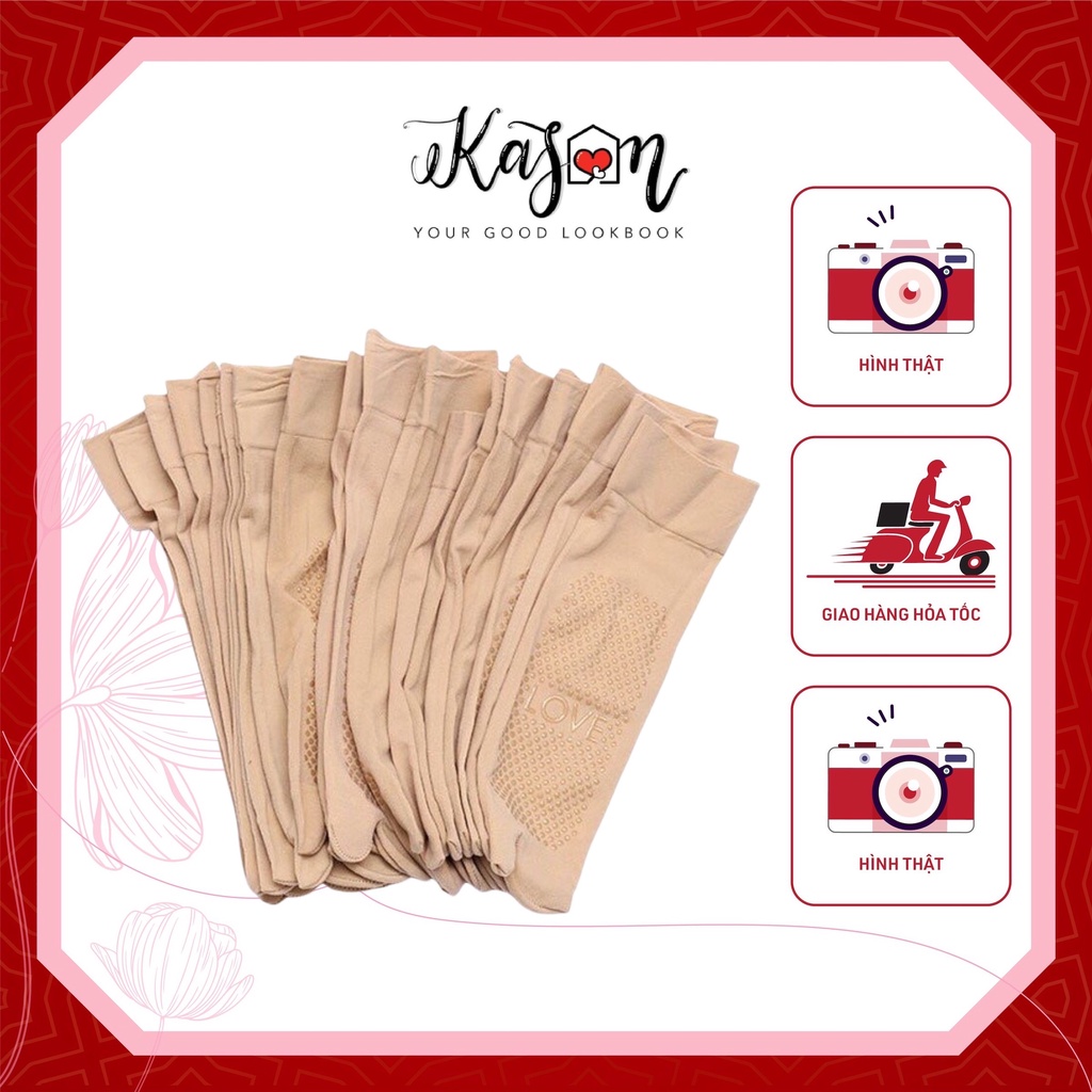 Combo 10 Đôi Vớ Gót Da Nữ Xỏ Ngón Và Có Gai Trong Chống Trơn