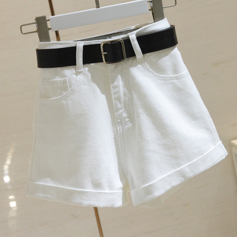 Ready Woman With Short Collar Fashion Casual High Waist Denim Shorts With Wide Borders And Wide Legs