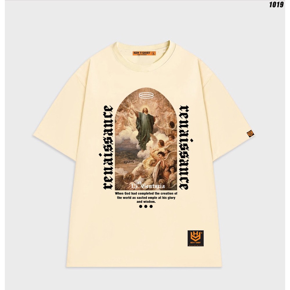 Áo thun tay lỡ form rộng vải cotton 75 In hình Kito&amp;Angel 1019 HY KOREA