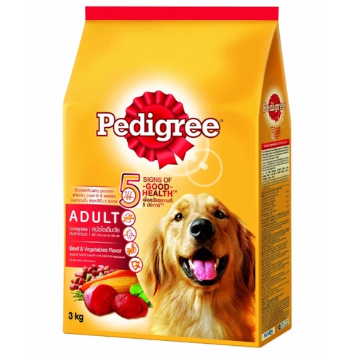 Pedigree Thức ăn cho chó lớn dạng hạt vị thịt bò &amp; rau củ túi 3kg