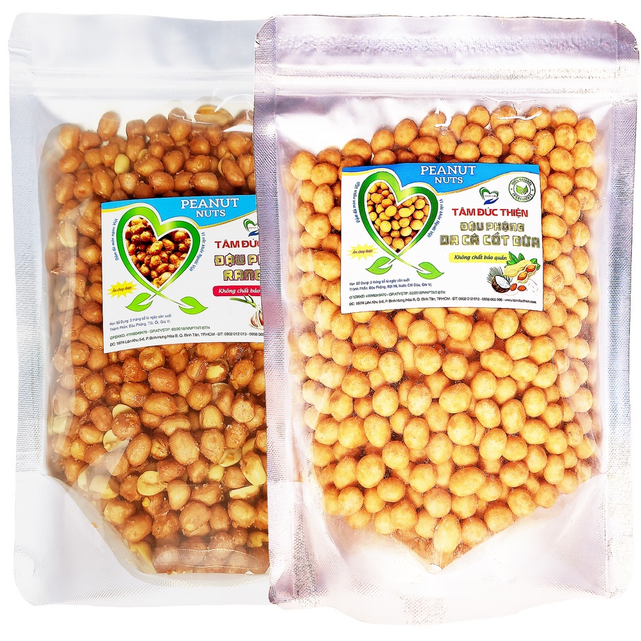 Combo 1KG Đậu Phộng Rang Tỏi Ớt/Da Cá Cốt Dừa Tâm Đức Thiện (2 x Túi 500GR)