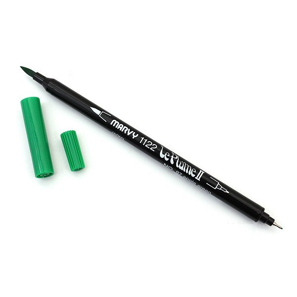 Bút lông đầu cọ viết calligraphy Marvy Le Plume II Double-Sided Watercolor Marker - Màu xanh lá (Apple Green - 97)