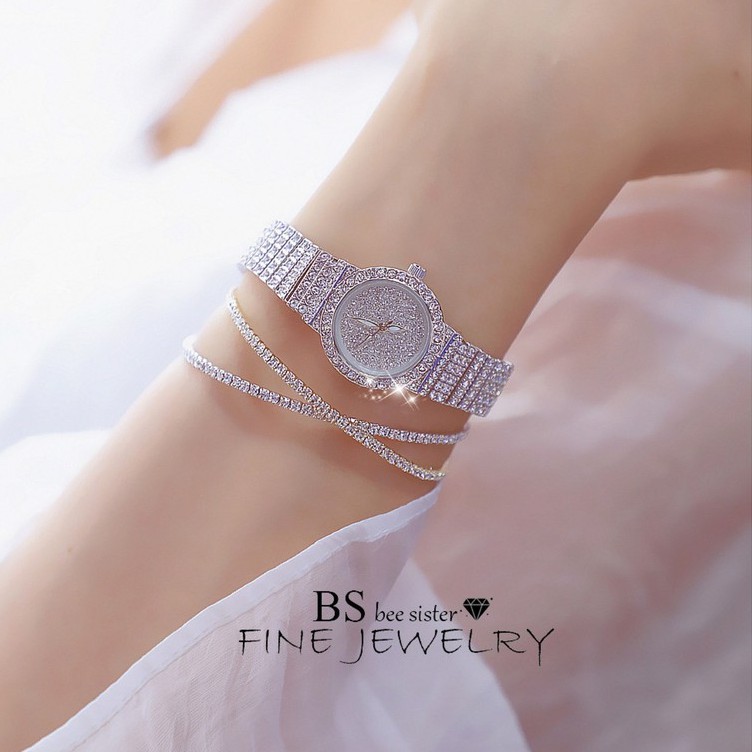 Đồng Hồ Nữ BS BEE SISTER BS152 Size 24mm Dây Kim Loại Full Đính Đá Sang Trọng - Tặng Kèm Hộp