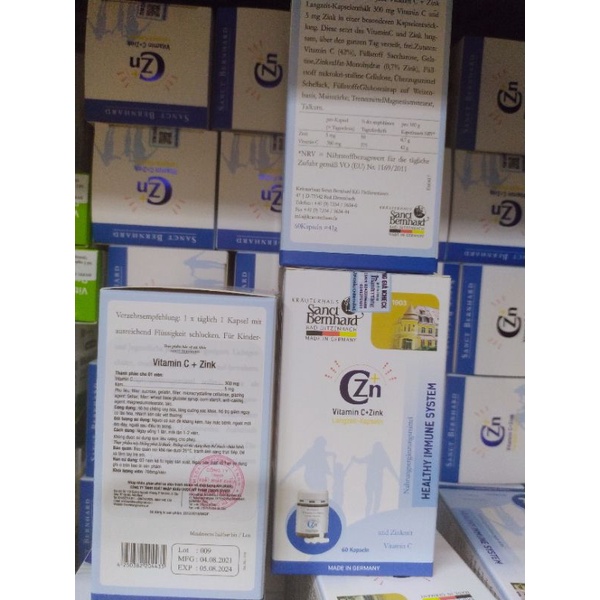 Vitamin C + Zink - Bổ sung Vitamin C và Kẽm Hỗ trợ chống oxy hóa, tăng cường sức khỏe SANCT BERNHARD 60 viên