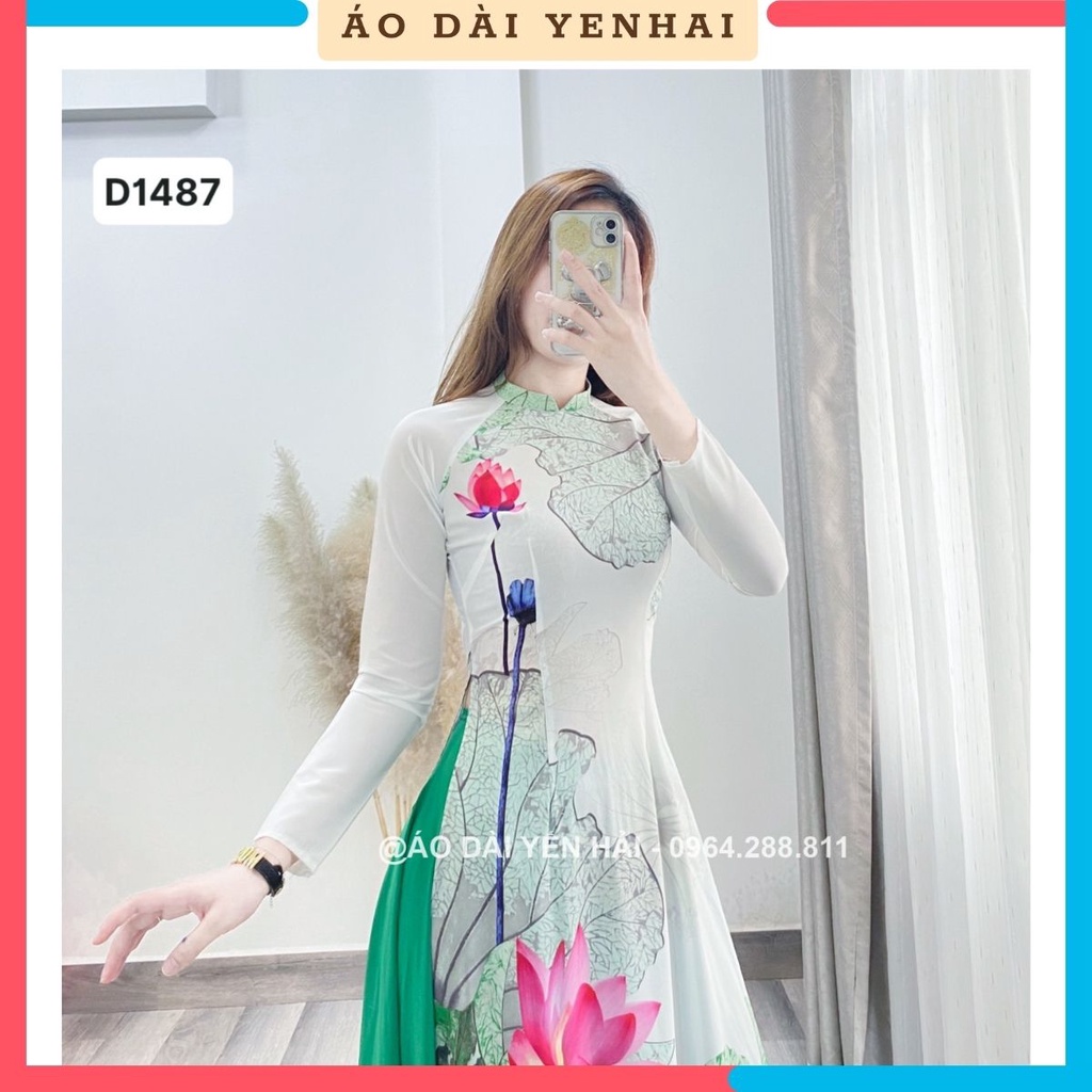 Áo dài Sen chất lụa mềm mịn co giãn | D1487