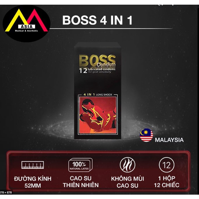 Bao cao su BOSS 4 IN 1, bcs gân gai siêu mỏng chống xuất tinh sớm kéo dài thời gian