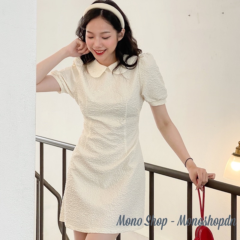 Đầm gấm xốp cổ sen tay bồng bo viền Ảnh thật/ sẵn | BigBuy360 - bigbuy360.vn