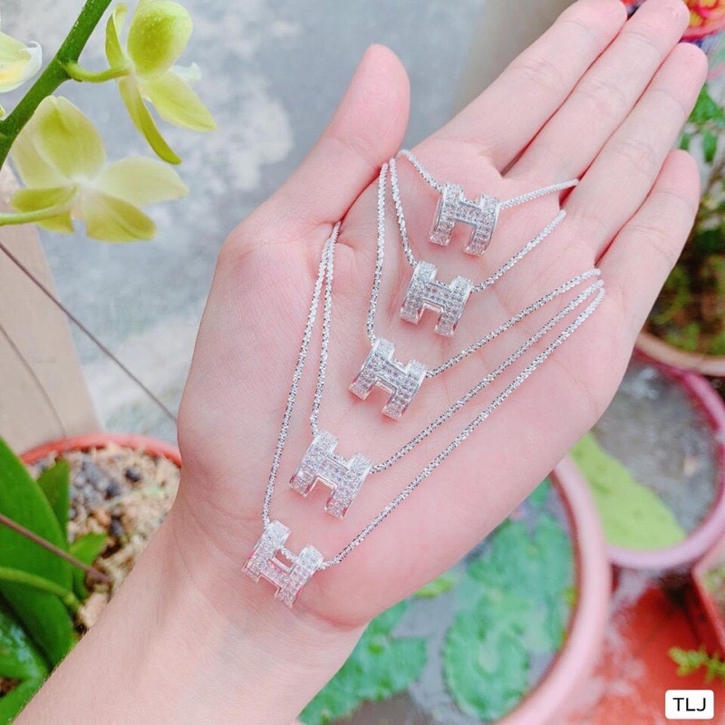 Dây chuyền nữ bạc thật mặt chữ H đính đá sang chảnh - Kho sỉ bạc Nhất Linh