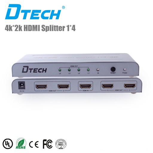 Bộ chia HDMI 1 ra 4 hỗ trợ 4K-2K chính hãng DTECH DT-7144