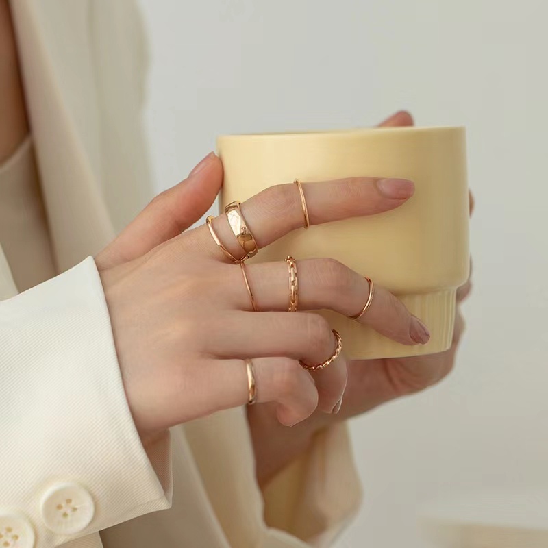 Set Nhẫn Đeo Tay Kim Loại Đính Đá Thời Trang Cho Nữ