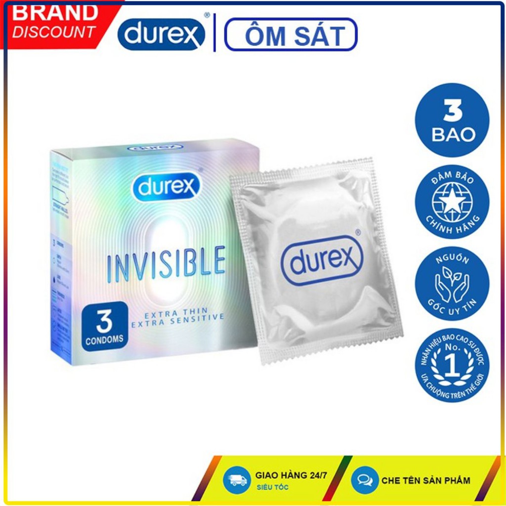 Bao cao su siêu mỏng Durex Iinvisible ( 3Bao/Hộp), BCS Durex Siêu mỏng cho cảm giác chân thật nhất