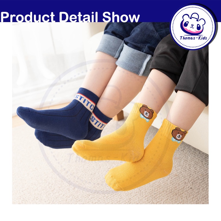 Set 5 Đôi Vớ Cotton Mềm Trung Bình In Họa Tiết Chữ/Gấu/Thỏ Dễ Thương Cho Bé 1-13 Tuổi
