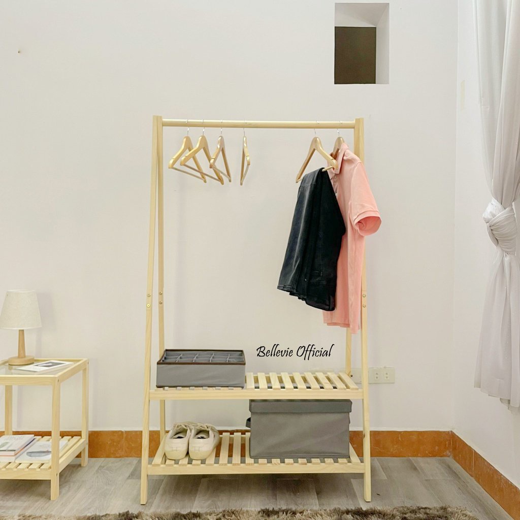 Giá treo quần áo chữ a 2 tầng gỗ thông decor phòng ngủ phong cách vintage kệ treo quần áo gỗ chống mối mọt