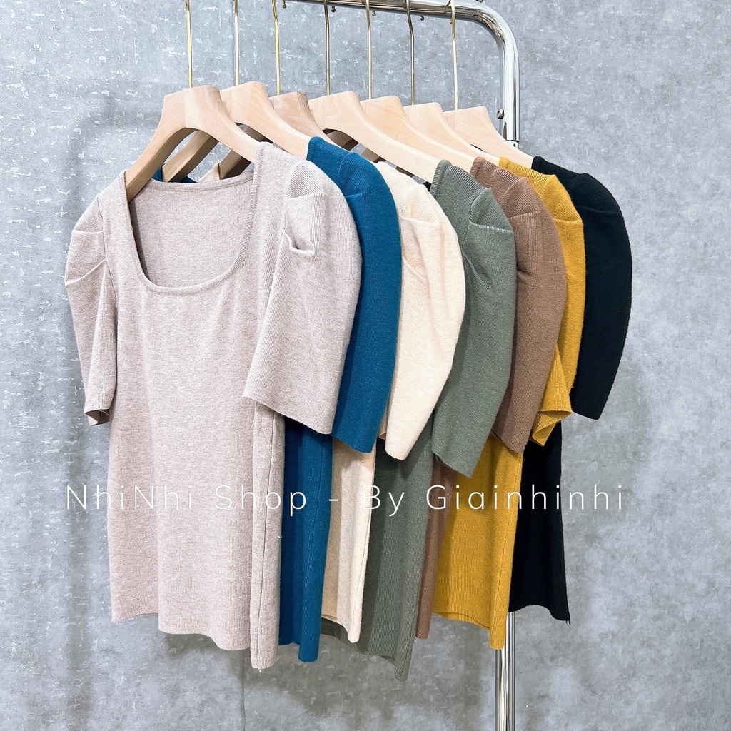 Áo len mongtoghi cổ vuông tay bồng đẹp, Ái kiểu len cổ U sexxy AL8934 - NhiNhi Shop
