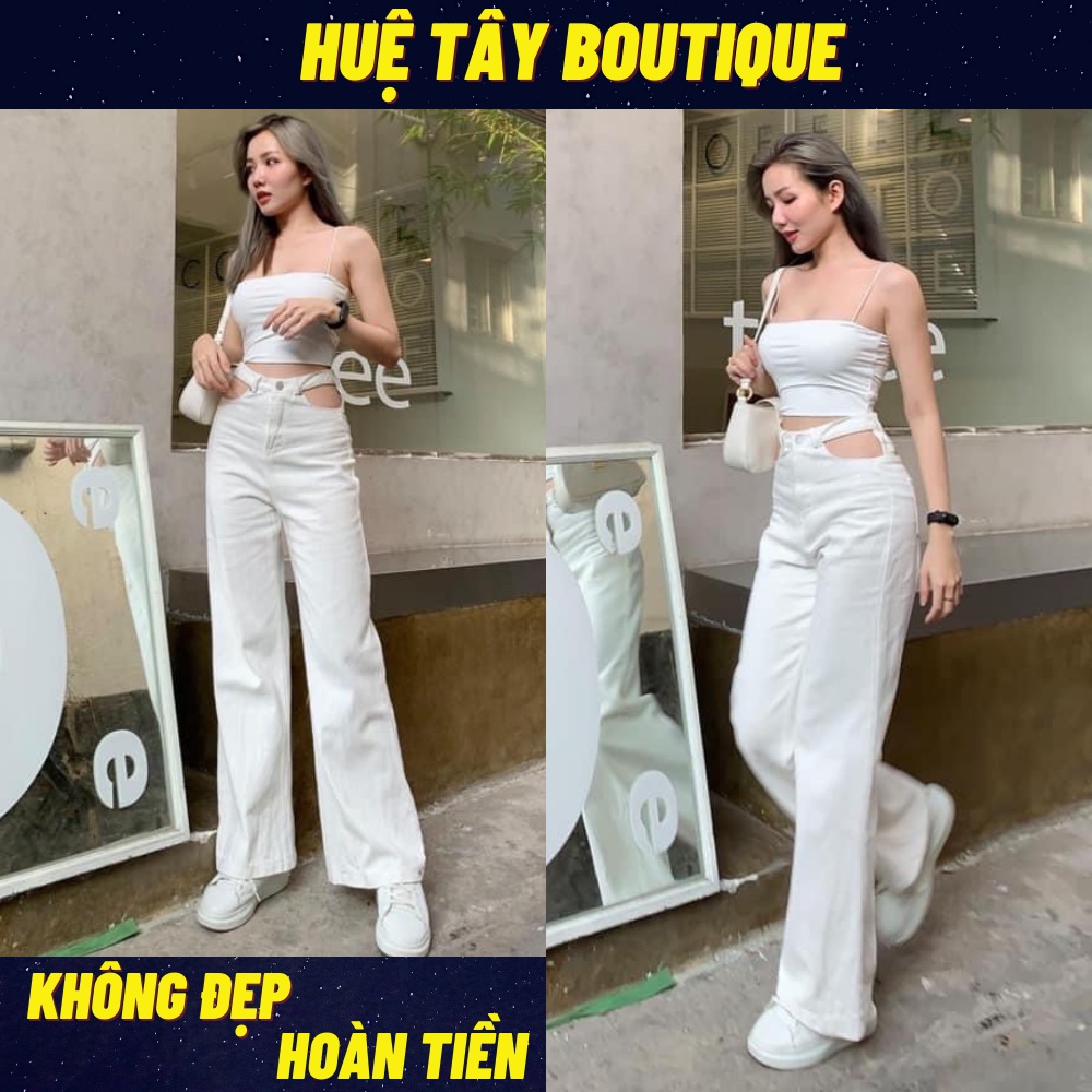 Quần jeans nữ, quần nữ ống rộng kiểu màu trắng size S M L SKUQ-97