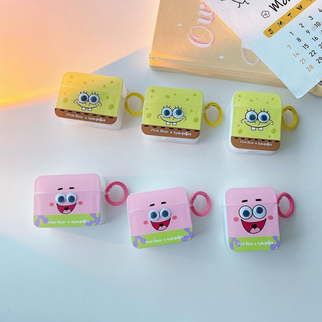 Vỏ Bảo Vệ Hộp Sạc Tai Nghe Bluetooth AirPods 1 2 pro 3 2021 gen3 Bằng Silicon Hình SpongeBob Mắt 3D Dễ Thương