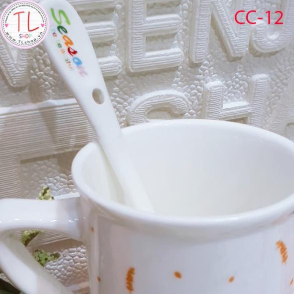 Cốc sứ - Ly sứ SEASON có nắp đậy và muỗng - Cốc cà phê - Ly cà phê