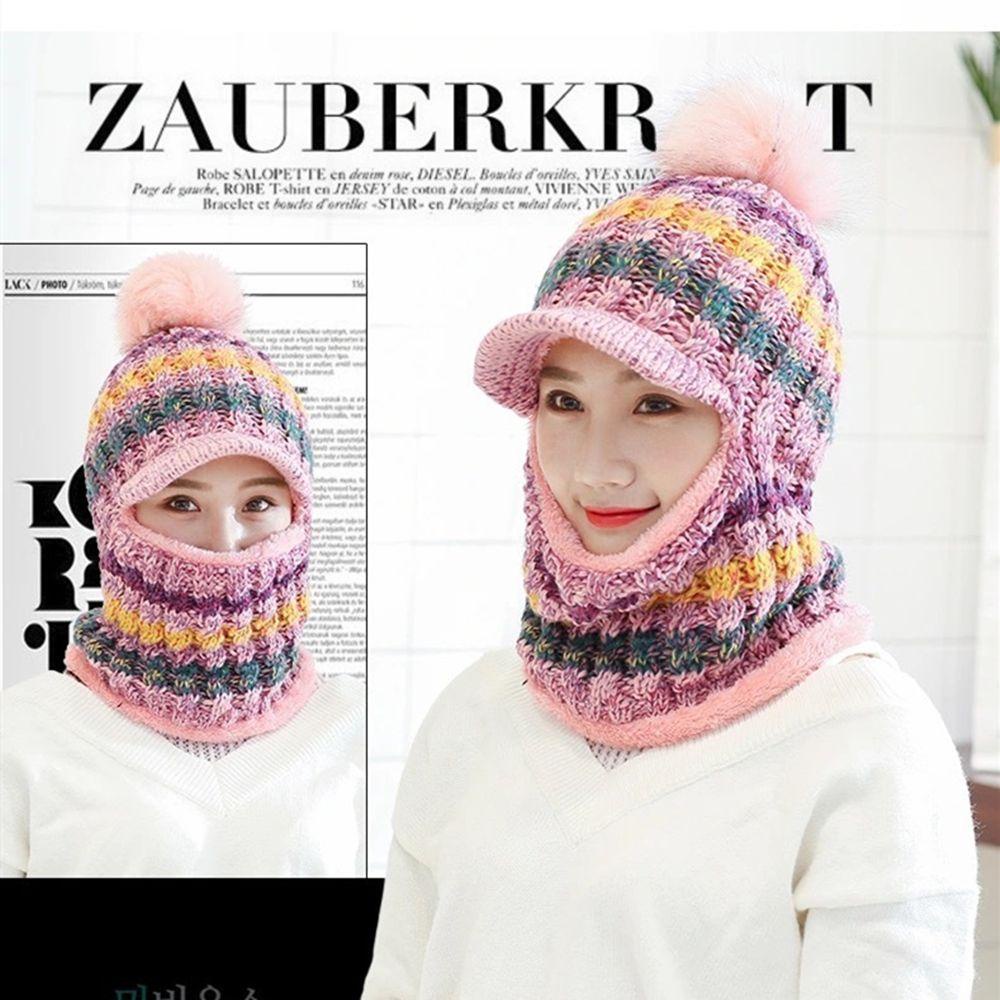 Mũ Len Che Tai Giữ Ấm Đính Quả Bông Balaclava Pom Poms Dành Cho Nữ