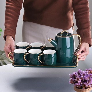 Bộ Cốc Xanh Ngọc Bích Kiểu dáng Bắc Âu,mạ vàng 18k,men sáng,sang trọng,đẳng cấp,làm quà tặng rất sang
