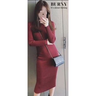 Váy len dáng dài body màu đỏ kiểu dáng hàn quốc Burny V4005450D