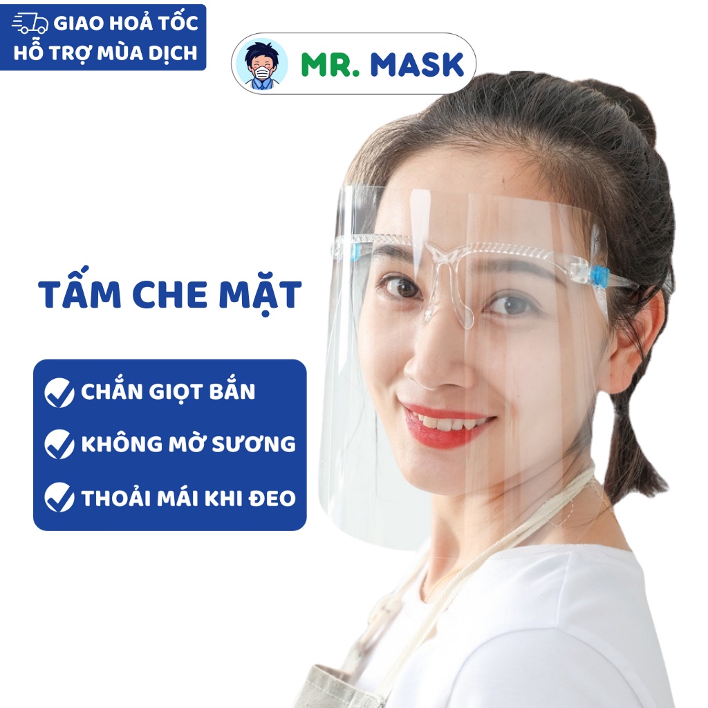 Kính Chống Giọt Bắn Phòng Dịch Face Shield, có gọng đeo, chính hãng bảo hộ full face, bảo vệ sức khoẻ