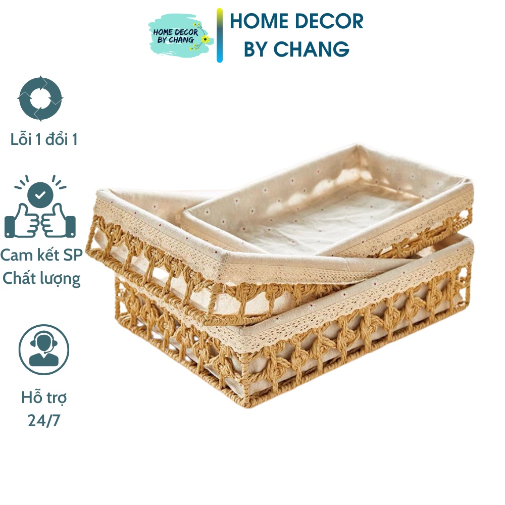 Giỏ cói cỡ lớn đựng mỹ phẩm, trang trí phòng, chụp ảnh decor sản phẩm có vải lót đan CÁCH ĐIỆU đẹp mắt [CÓ GIÁ SỈ]