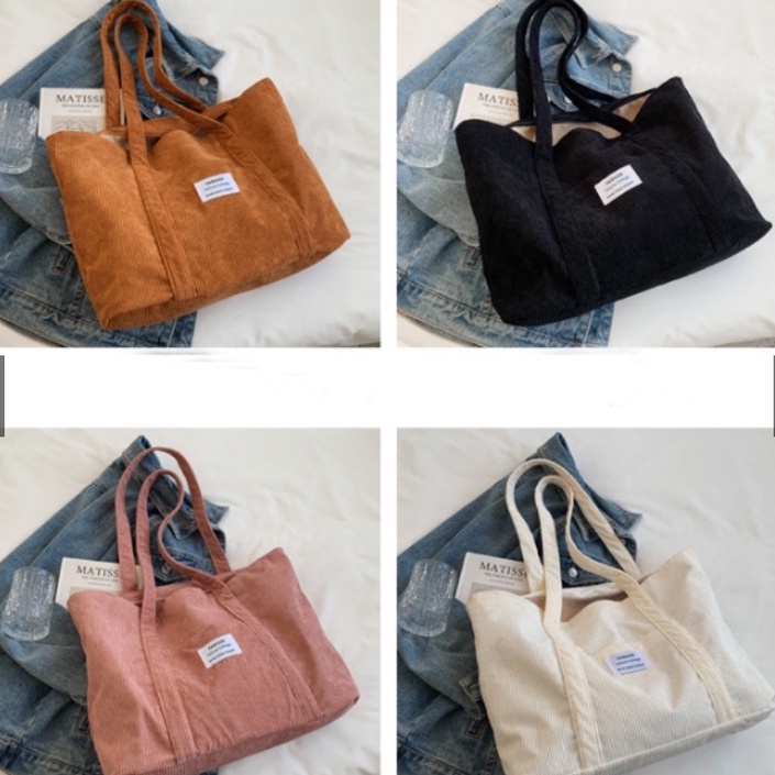 Túi Tote Đeo Vai Vải Nhung Tăm Mịn Nhiều Màu Phong Cách Ullzzang Hàn Quốc