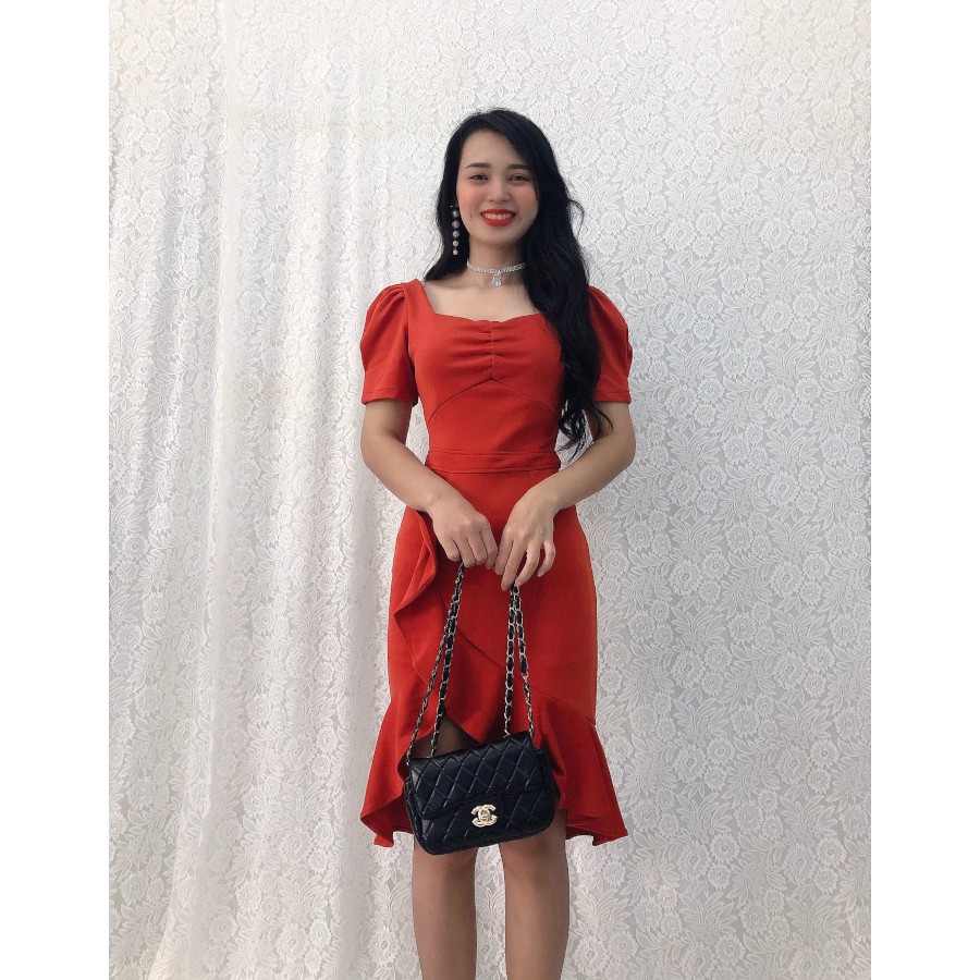 Đầm ôm dự tiệc S&amp;M nhún ngực, tùng phối bèo sang trọng, tôn dáng GR126