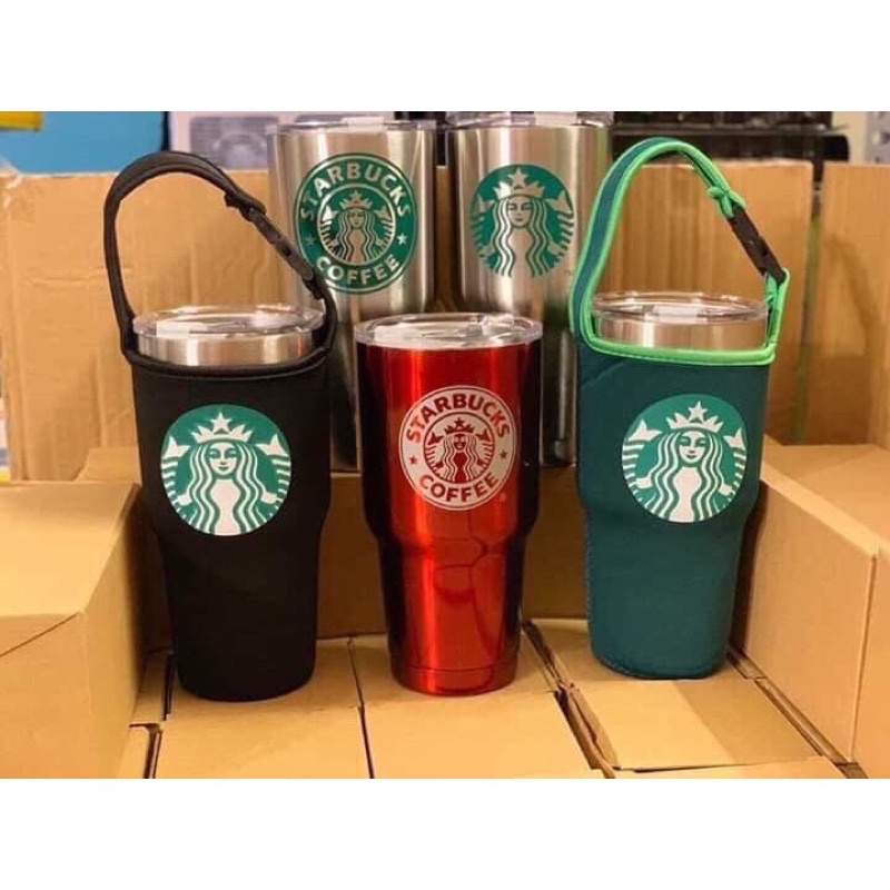 Túi Đựng Bình - Ly Giữ Nhiệt Starbuck Màu Xanh Rêu phù hợp bình 900ml HÀNG CÓ SẴN