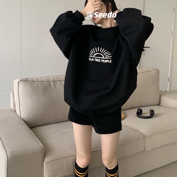 Áo thun nữ SUXI dài tay cổ tròn in chữ thời trang