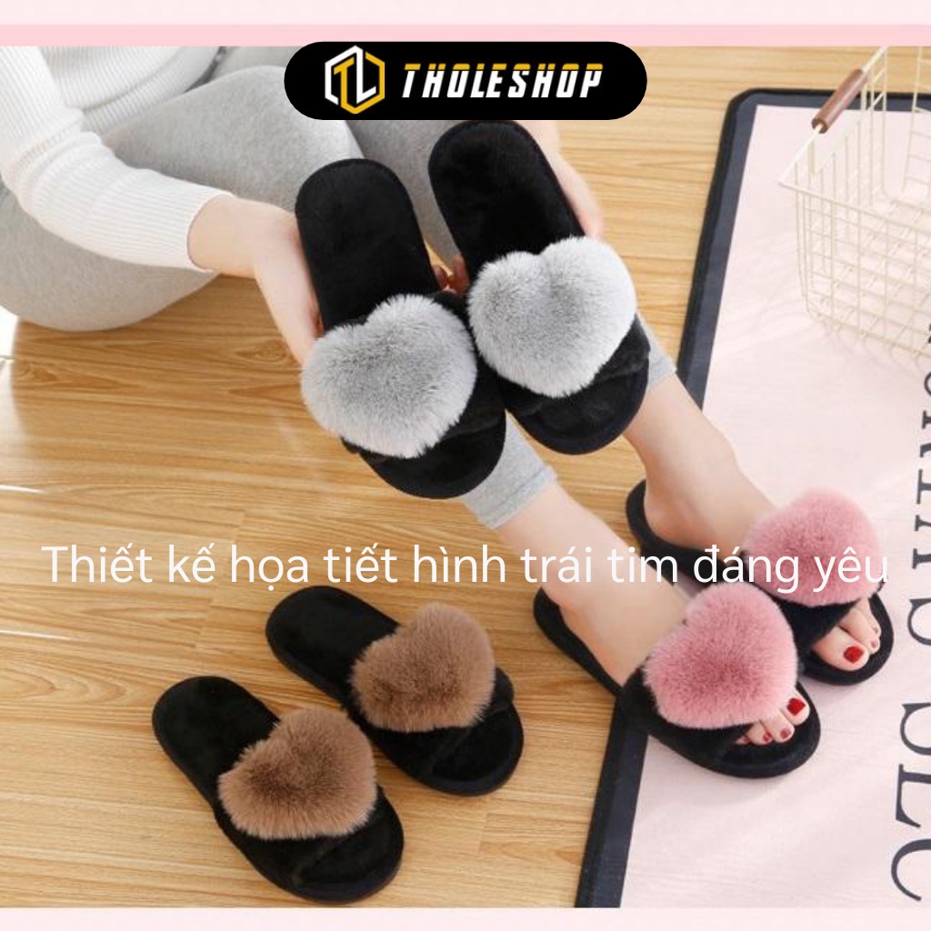 Dép Đi Trong Nhà - Dép Lông Hoạt Tiết Trái Tim, Giữ Ấm Đôi Chân, Đế Cao Su Mềm 5123