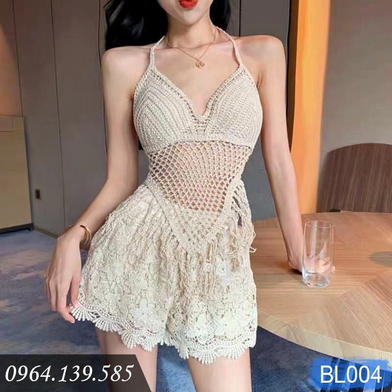 Áo bikini len móc tua rua kín bụng, bikini len che khuyết điểm kín đáo, áo bơi len móc mẫu mới nhất 2020 | BL004