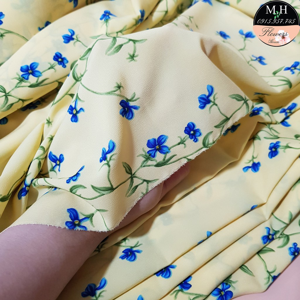 Vải voan vàng dùng may đồ chất mềm co giãn tốt 100x150cm Maihoaflower