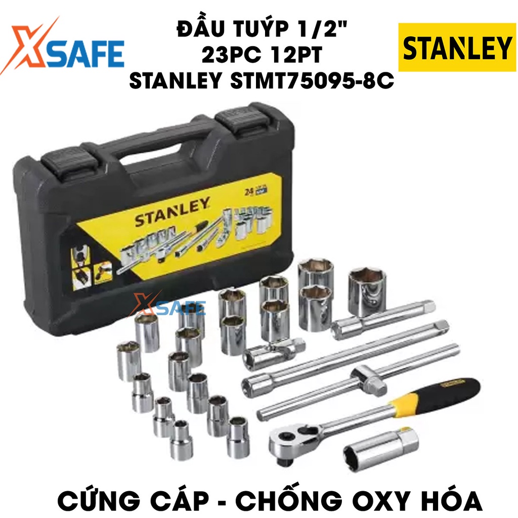 Đầu tuýp 1/2 inch 12PT STANLEY STMT75095-8C 23 chi tiết, chất liệu thép CR-V chống oxy hóa, độ cứng cao - chính hãng
