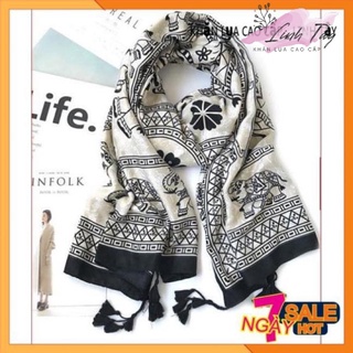 Khăn boho khăn choàng nữ đi biển chống nắng khăn thổ cẩm khăn lụa du lịch trắng kem cao cấp linh tây 180*90