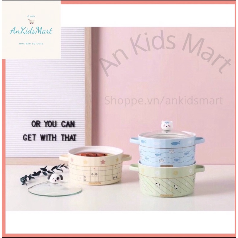 Tô sứ/ bát sứ úp mì tôm có nắp hình hoa quả và động vật dễ thương