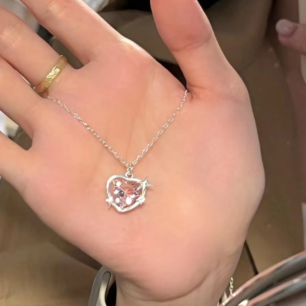 Vòng cổ IF ME mặt trái tim đính đá zircon màu hồng ngọt ngào cho nữ