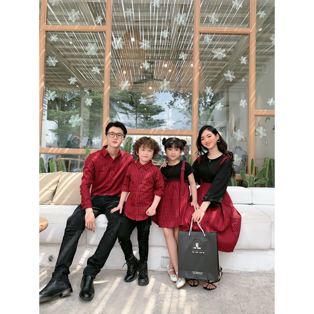 Set Sơ Mi Váy Gia Đình FIGTREE Caro Đỏ Mã 167 Kèm Feedback Khách Hàng Cực Xinh