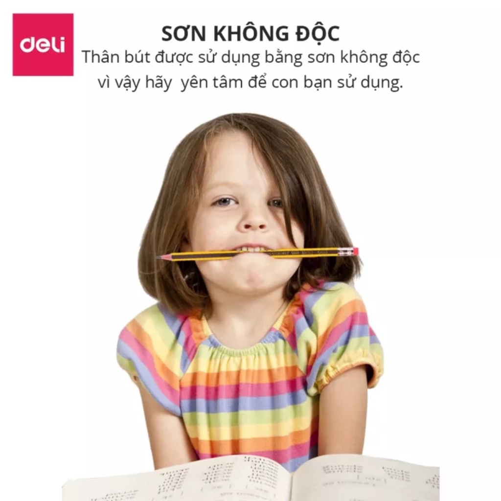 Bút chì 2B / HB Deli C004 / Viết chì có đầu tẩy