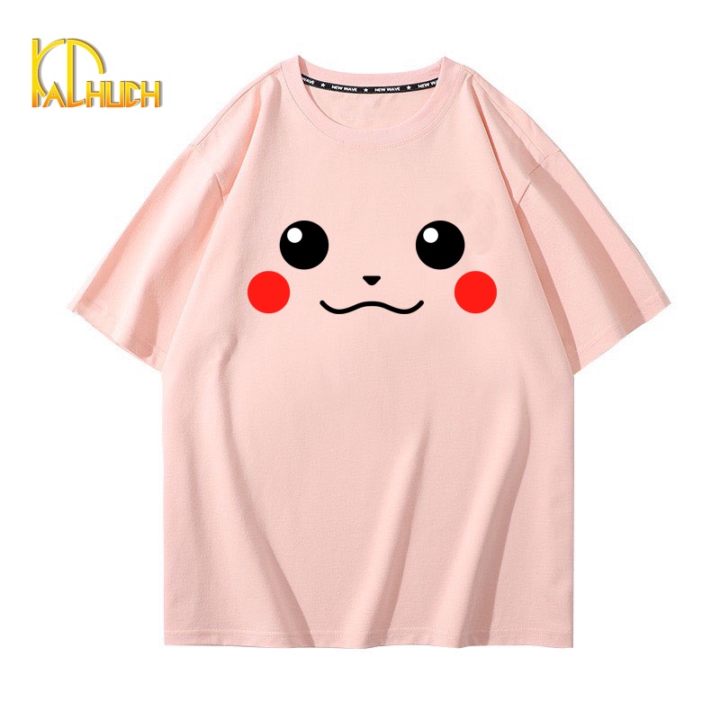 ÁO THUN TAY LỠ NAM NỮ IN MẶT CƯỜI PIKACHU FREESIZE DƯỚI 75KG