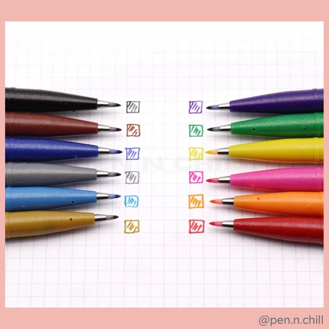 Bút Viết Thư Pháp Pentel Sign Brush 12 Màu Cơ Bản
