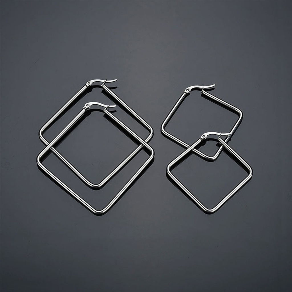 Dgg Dgg✌❤ Khuyên Tai Dạng Móc Hình Vuông / Tròn Bằng Thép Không Gỉ