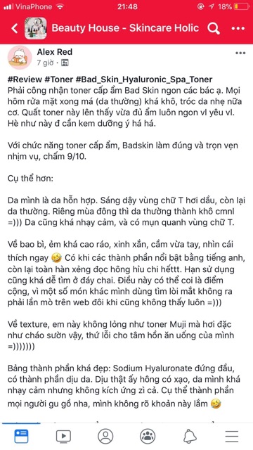 [Có Bill] TONER CAO CẤP BAD SKIN HYALURONIC SPA TONER | BigBuy360 - bigbuy360.vn