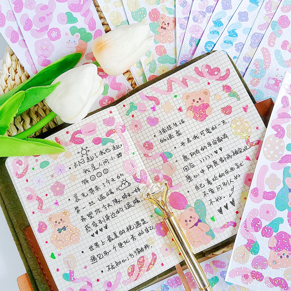 Set 12 Tấm Sticker Laser Lấp Lánh Dễ Thương
