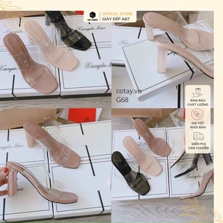 Sandal guốc 2 quai trong gót sơn 8cm