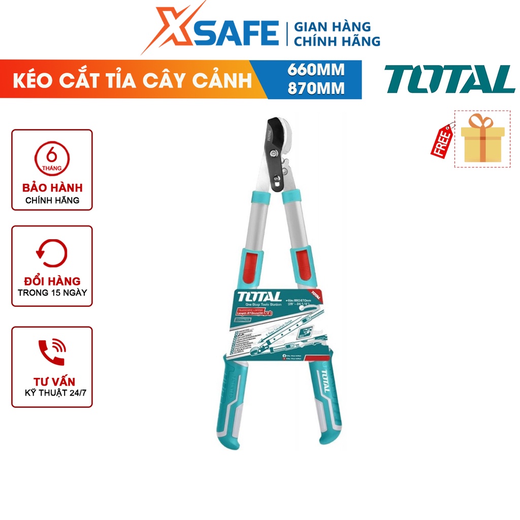 Kéo cắt tỉa cây cảnh TOTAL THTS1527416, chiều dài 660mm-870mm, đường kính cắt tối đa 25mm, lưỡi hợp kim thép carbon