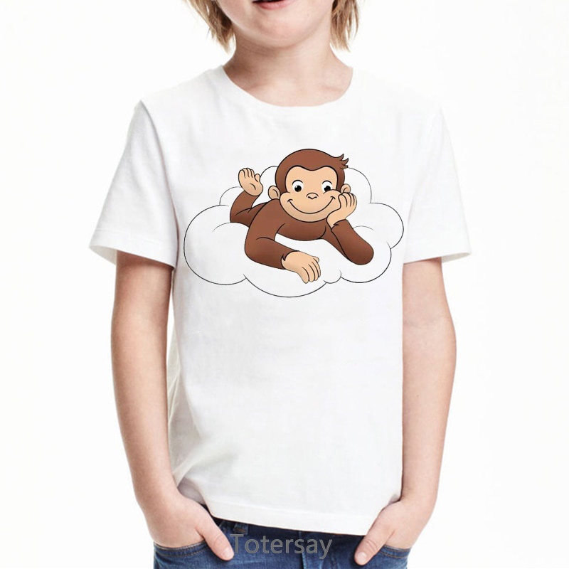 2020 funny kids clothes Curious George cartoon print t shirt for boys monkey eating banana tshirt camisetas summer tops for boys