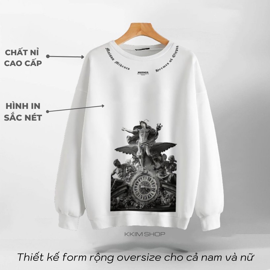 Áo Nỉ SWEATER MIKENCO HERMES, Áo Nỉ Dài Tay Form Rộng Oversize Unisex Nam Nữ, Chất Nỉ dày dặn cao cấp. KKim Shop